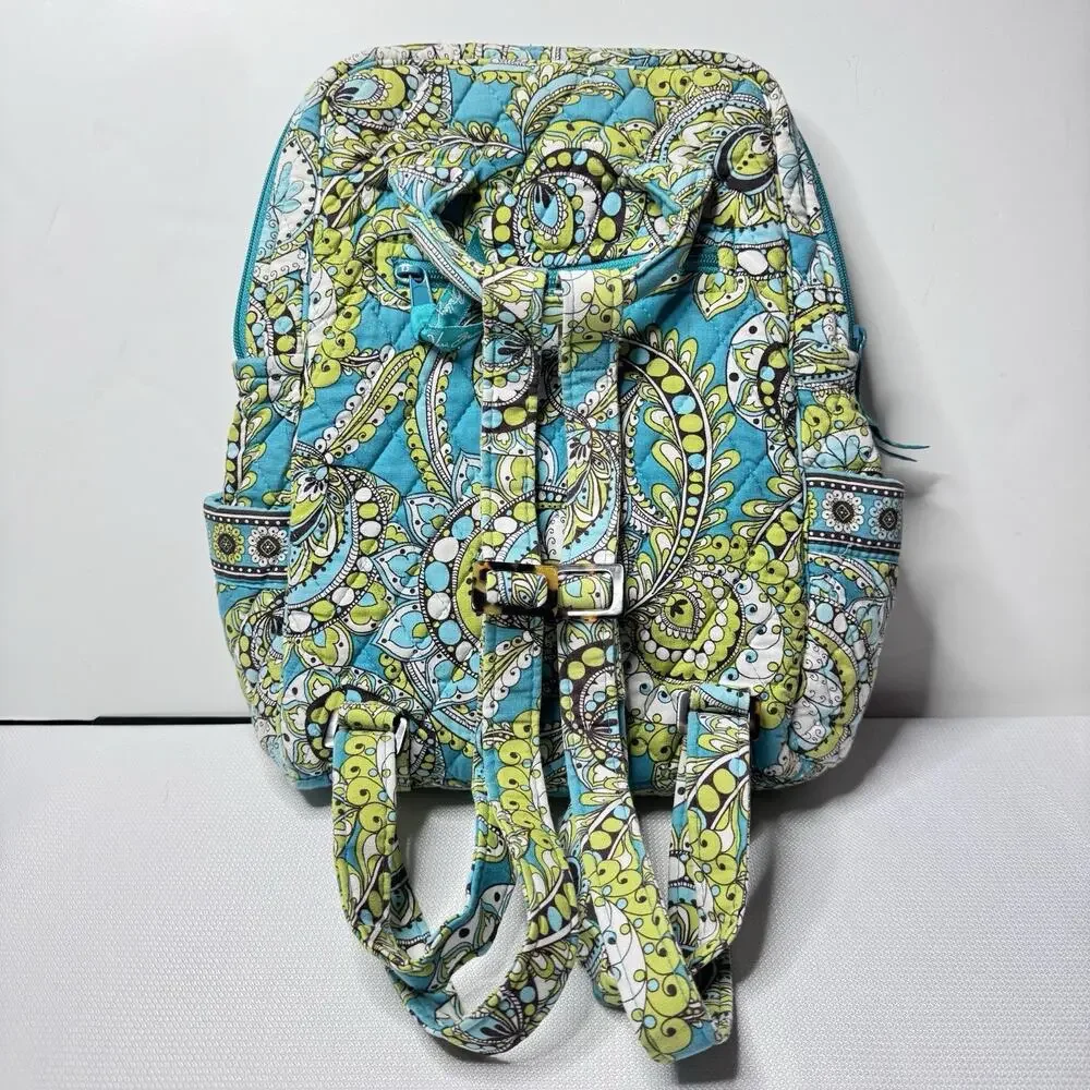 Vera Bradley Peacock Paisley Print Quilted Cinch Drawstring Backpack Bag